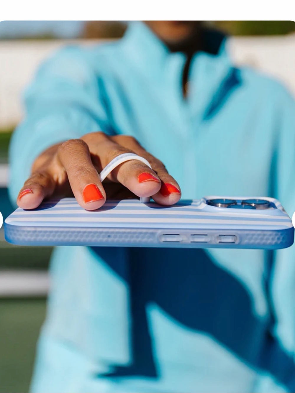 Loopy Case Light Blue & White Striped iPhone Case with Loop Grip - Picture 4 of 9